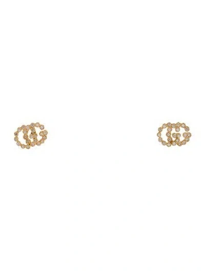 Pre-owned Gucci 18k Diamond Gg Running Stud Earrings In Multi
