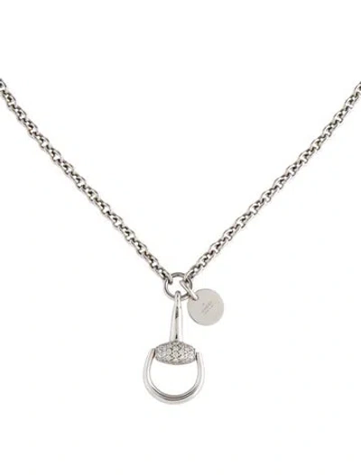 Pre-owned Gucci 18k Diamond Horsebit Pendant Necklace, 16.5" In Multi