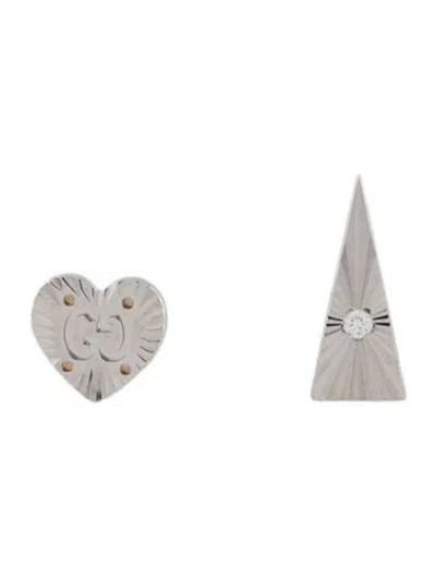 Pre-owned Gucci 18k Diamond Icon Heart And Triangle Asymmetric Stud Earrings In Multi