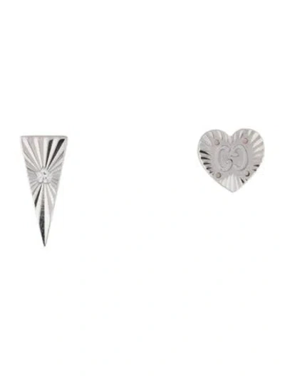 Pre-owned Gucci 18k Diamond Icon Heart And Triangle Asymmetric Stud Earrings In Multi