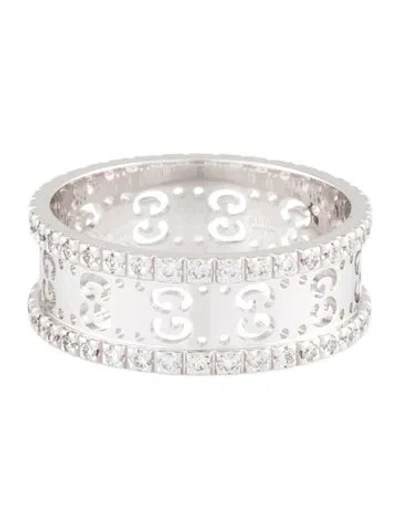 Pre-owned Gucci 18k Diamond Icon Toile Band Ring In Multi
