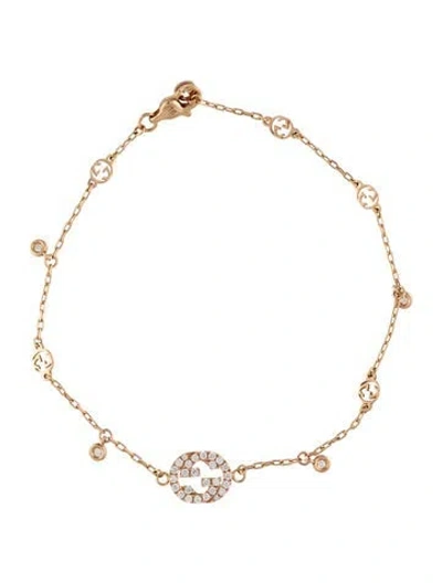 Pre-owned Gucci 18k Diamond Interlocking G Station Bracelet, 7.25" In Multi