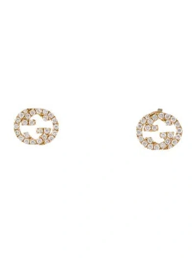 Pre-owned Gucci 18k Diamond Interlocking G Stud Earrings In Multi