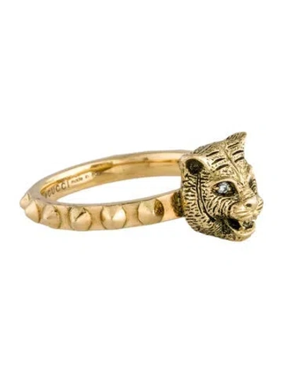 Pre-owned Gucci 18k Diamond Le Marche Des Merveilles Feline Head Ring In Multi