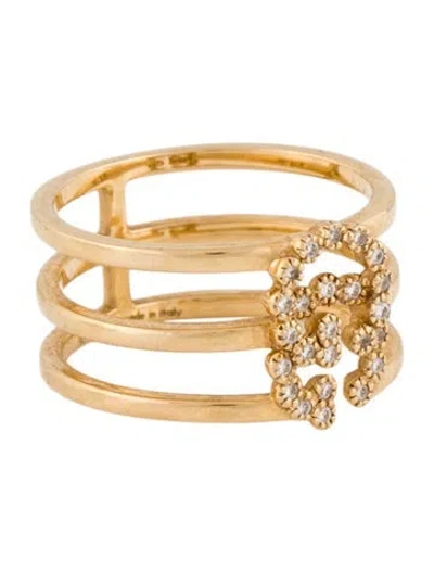 Pre-owned Gucci 18k Diamond Running G Triple Row Ring In Multi