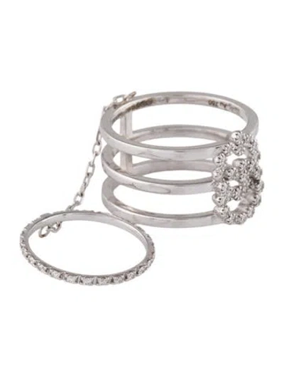 Pre-owned Gucci 18k Diamond Running Gg Double Ring In Multi