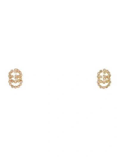 Pre-owned Gucci 18k Diamond Running Gg Stud Earrings In Multi