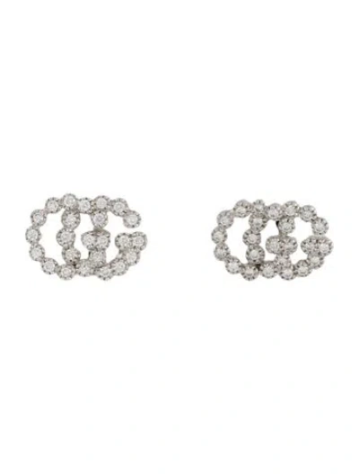 Pre-owned Gucci 18k Diamond Running Gg Stud Earrings In Multi