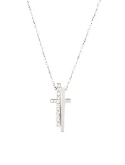 Pre-owned Gucci 18k Diamond Split Cross Pendant Necklace, 19.25" In Multicolor