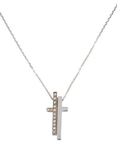Pre-owned Gucci 18k Diamond Split Cross Pendant Necklace, 19.5" In Multicolor