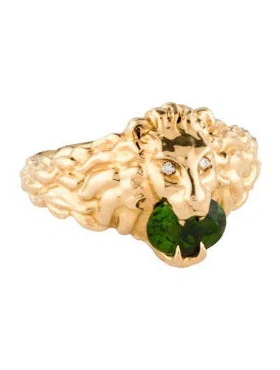 Pre-owned Gucci 18k Diopside & Diamond Lion Head Ring In Multi
