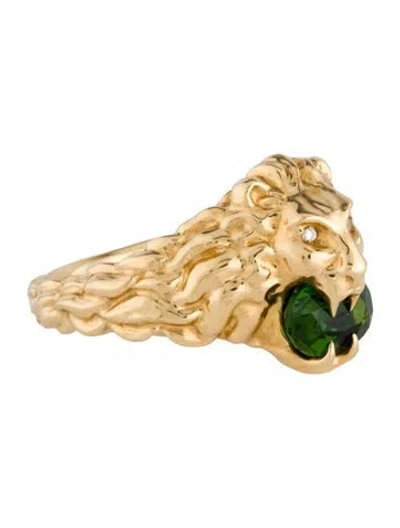 Pre-owned Gucci 18k Diopside & Diamond Lionhead Cocktail Ring In Multi