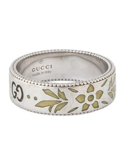 Pre-owned Gucci 18k Enamel Blossom Icon Band Ring In Multi