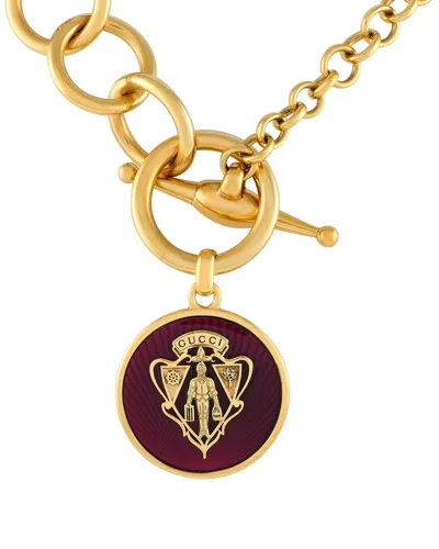 Gucci 18k Family Crest Medallion Necklace In Gold