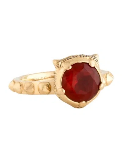 Pre-owned Gucci 18k Fire Opal & Diamond Feline Head Ring In Multicolor