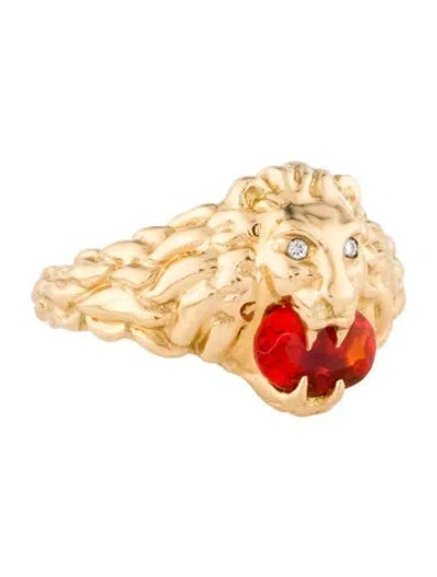Pre-owned Gucci 18k Fire Opal & Diamond Lion Head Ring In Multi