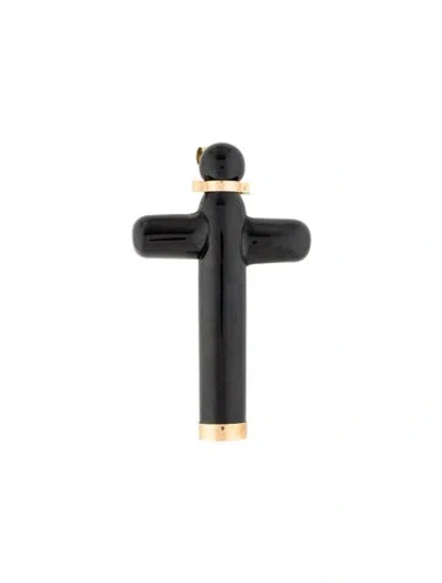 Pre-owned Gucci 18k Glass Cross Pendant, 27" In Multi