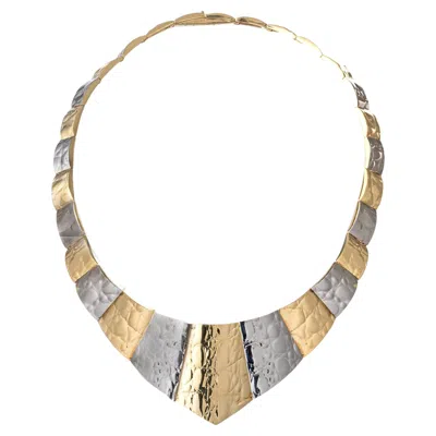 Pre-owned Gucci 18k Gold Alligator Skin Finish Tapered Collar Necklace, Circa 1970s In Multi