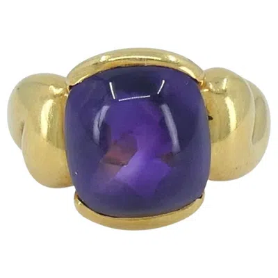 Pre-owned Gucci 18k Gold Amethyst Ring 6.5 In Purple