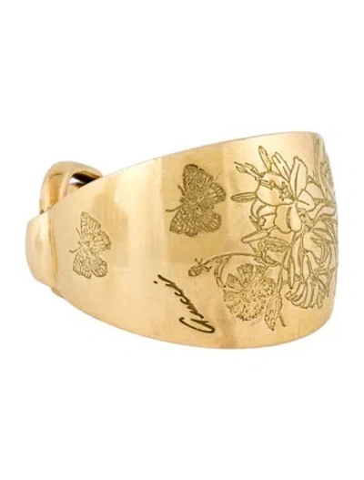 Pre-owned Gucci 18k Horsebit Flora Ring In Multi