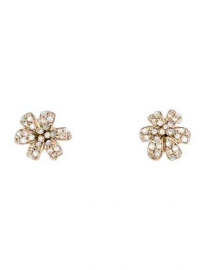 Pre-owned Gucci 18k Mother Of Pearl & Diamond Floral Stud Earrings In Multi