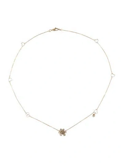 Pre-owned Gucci 18k Mother Of Pearl & Diamond Pendant Station Necklace, 17.25" In Multi