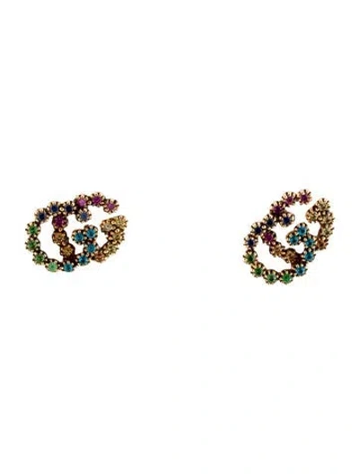 Pre-owned Gucci 18k Multi-stone Multicolor Gg Running Stud Earrings