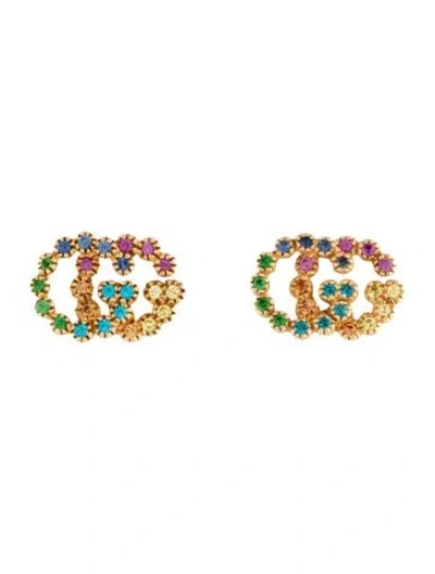 Pre-owned Gucci 18k Multistone Running G Stud Earrings In Multicolor