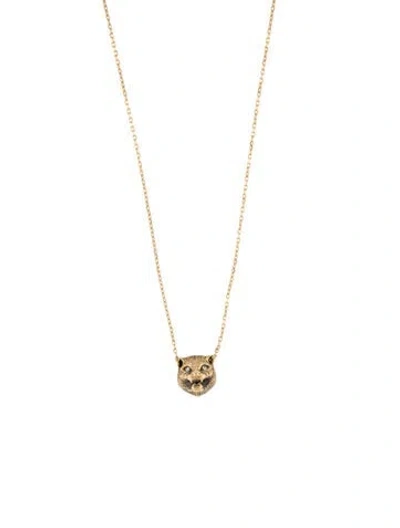 Pre-owned Gucci 18k Onyx & Diamond Le Marché Des Merveilles Feline Pendant Necklace, 18.25" In Multi