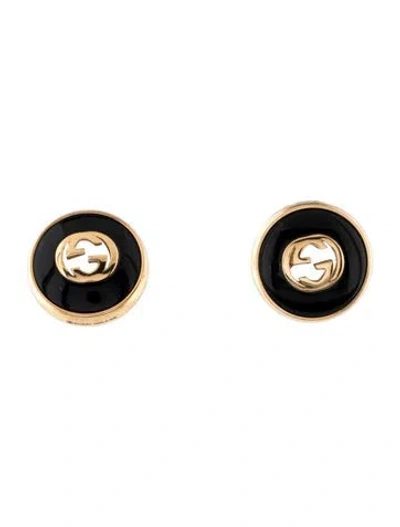 Pre-owned Gucci 18k Onyx Interlocking G Stud Earrings In Multi