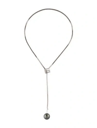 Pre-owned Gucci 18k Pearl G Lariat Necklace, 18.25" In Multi