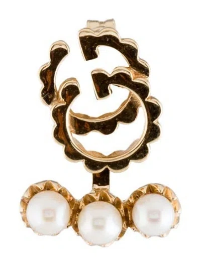 Pre-owned Gucci 18k Pearl Running G Single Drop Earring In Multi