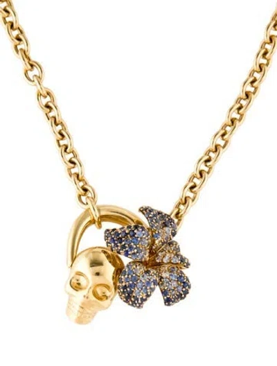 Pre-owned Gucci 18k Sapphire Flora Skull Pendant Necklace, 16.5" In Multi