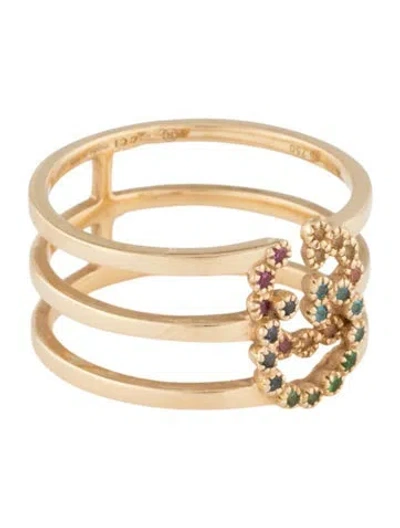Pre-owned Gucci 18k Sapphire, Tsavorite Garnet & Coated Topaz Running Ring In Multi