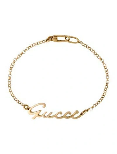 Pre-owned Gucci 18k Script Logo Bracelet, 6.75" In Multi