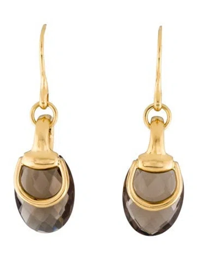 Pre-owned Gucci 18k Smoky Quartz Horsebit Drop Earrings In Multi
