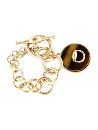 Pre-owned Gucci 18k Tiger's Eye Quartz Toggle Bracelet, 7" In Multi