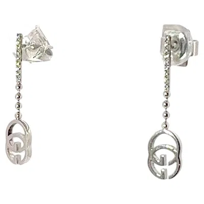 Pre-owned Gucci 18k White Gold & Diamond Gg Drop Earrings 18ct White Gold