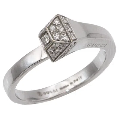 Pre-owned Gucci 18k White Gold Diamond Pave Chiodo Nail Ring