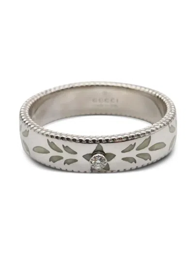 Pre-owned Gucci 18k White Gold Icon Diamond Ring In Silver