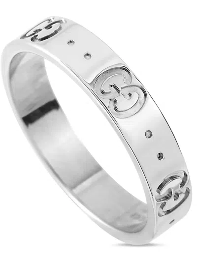 Pre-owned Gucci 18k White Gold Icon Ring In Silver