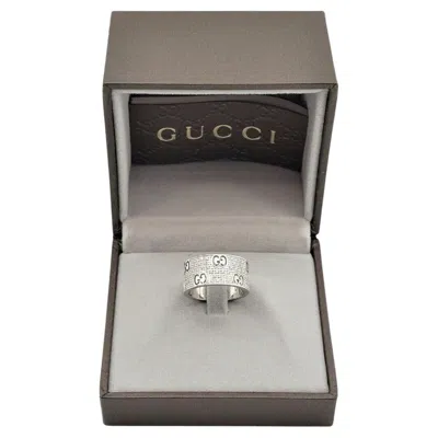 Pre-owned Gucci 18k White Gold Icon Stardust Diamond Band Ring Size 6.5, 8.9g