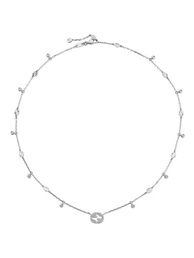 Gucci 18kt White Gold Interlocking G Diamond Necklace In Silver