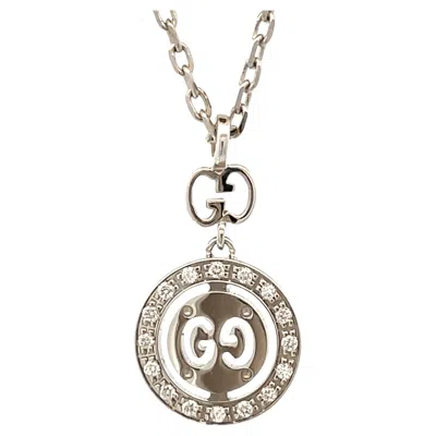 Pre-owned Gucci 18k White Gold Pendant Necklace With Diamond Accents