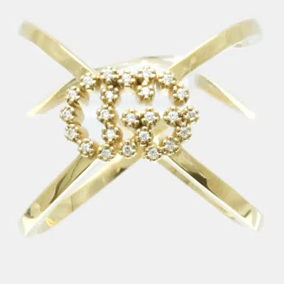 Pre-owned Gucci 18k Yellow Gold Gg Running Diamond Band Ring