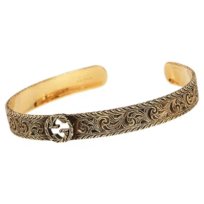 Pre-owned Gucci 18k Yellow Gold Interlocking Gg Engraved Cuff Bracelet