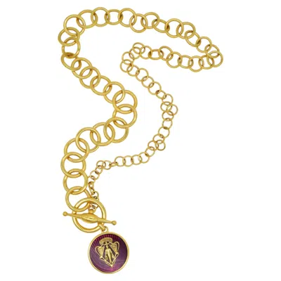 Pre-owned Gucci 18k Yellow Gold Long Chain / Belt With A  Crest Logo Medallion