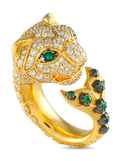 Pre-owned Gucci 18k Yellow Gold Tiger Diamond And Tsavorite Ring