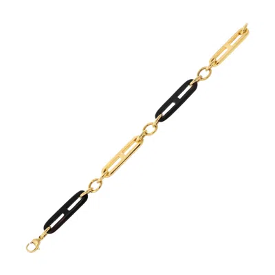 Pre-owned Gucci 18k Yellow Gold Vintage Gold And Black Wood Link Bracelet