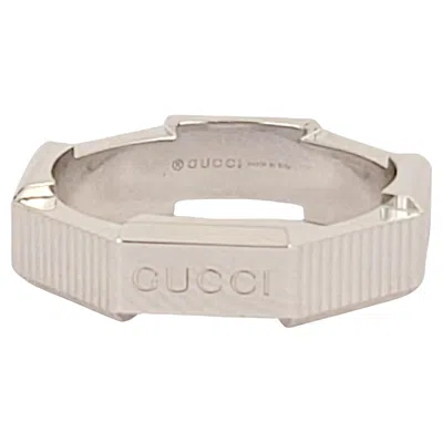 Pre-owned Gucci 18k/750 White Gold Link To Love Striped Ring Size 5.5